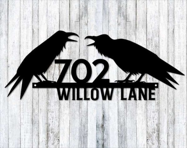 Personalized Raven Crow Address Sign Raven Lover House Number Plaque Custom Metal Sign