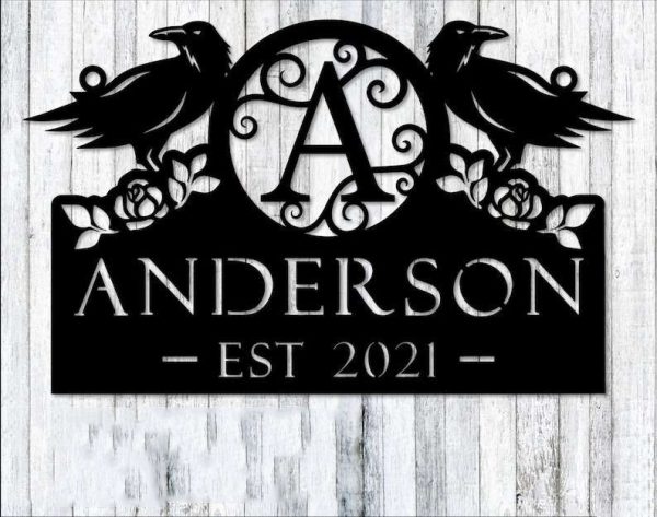 Personalized Raven Monogram Address Sign House Number Plaque Custom Metal Sign