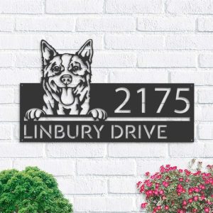 Personalized Red Heeler Australian Cattle Dog Cute Puppy Address Sign House Number Plaque Custom Metal Sign