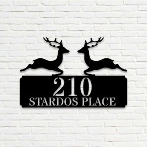 Personalized Reindeer Christmas Address Sign House Number Plaque Custom Metal Sign 1 1