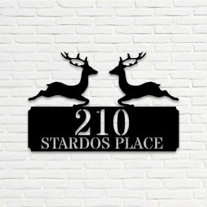 Personalized Reindeer Christmas Address Sign House Number Plaque Custom Metal Sign