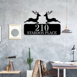 Personalized Reindeer Christmas Address Sign House Number Plaque Custom Metal Sign 2 1