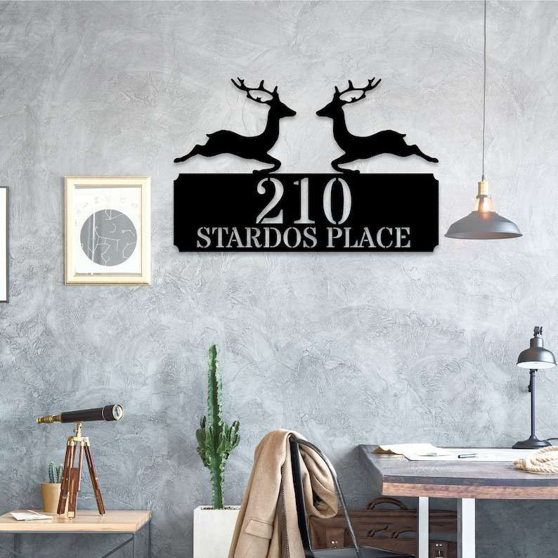 Personalized Reindeer Christmas Address Sign House Number Plaque Custom Metal Sign 2