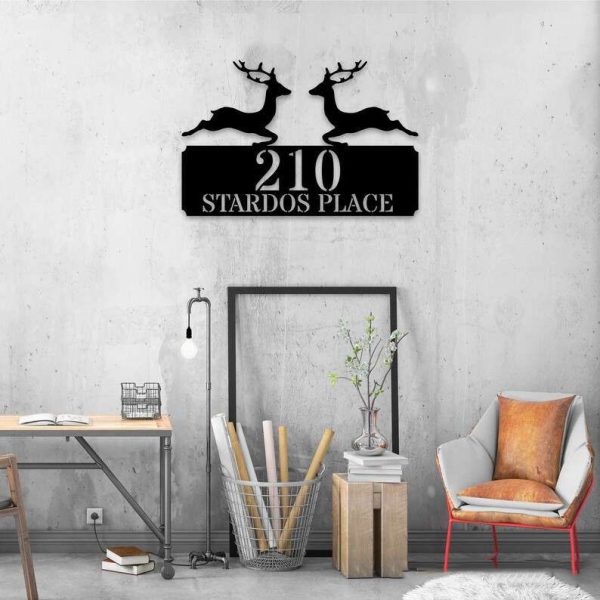 Personalized Reindeer Christmas Address Sign House Number Plaque Custom Metal Sign