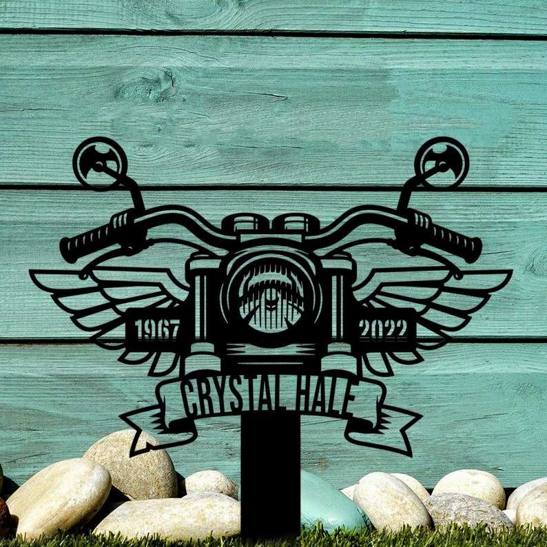 thumbnail image 2 of Motorcycle With Wings Metal Memorial Stake Custom Personalized Dirtbike Biker Grave Marker Name 2 of 10