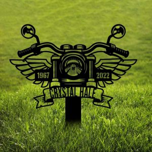 Personalized Rider Motorcycle with Wings Memorial Sign Yard Stakes Biker Memorial Grave Marker Cemetery Decor Custom Metal Sign 2 1