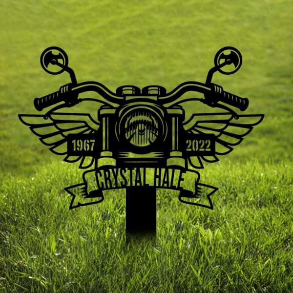 Personalized Rider Motorcycle with Wings Memorial Sign Yard Stakes Biker Memorial Grave Marker Cemetery Decor Custom Metal Sign