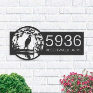 Personalized River Scene Stork V2 Address Sign House Number Plaque Custom Metal Sign