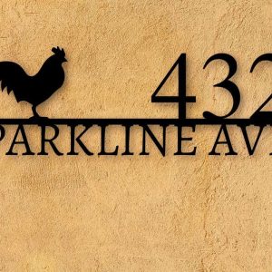 Personalized Rooster Chicken Farmhouse Rustic Decor Address Sign House Number Plaque Custom Metal Sign 1