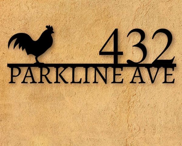 Personalized Rooster Chicken Farmhouse Rustic Decor Address Sign House Number Plaque Custom Metal Sign