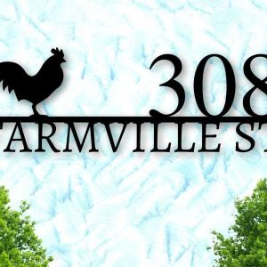 Personalized Rooster Chicken Farmhouse Rustic Decor Address Sign House Number Plaque Custom Metal Sign