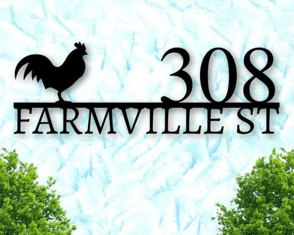 Personalized Rooster Chicken Farmhouse Rustic Decor Address Sign House Number Plaque Custom Metal Sign