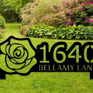 Personalized Rose Flower Garden Address Sign House Number Plaque Custom Metal Sign 1