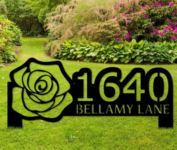 Personalized Rose Flower Garden Address Sign House Number Plaque Custom Metal Sign