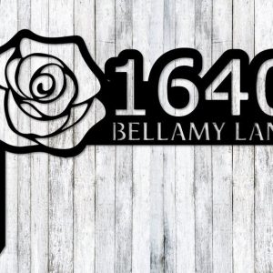 Personalized Rose Flower Garden Address Sign House Number Plaque Custom Metal Sign 2