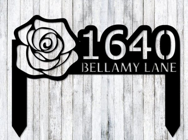 Personalized Rose Flower Garden Address Sign House Number Plaque Custom Metal Sign