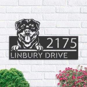 Personalized Rottweiler Dog Cute Puppy Address Sign House Number Plaque Custom Metal Sign 1