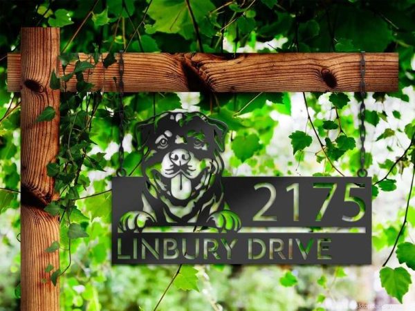 Personalized Rottweiler Dog Cute Puppy Address Sign House Number Plaque Custom Metal Sign