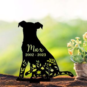 Personalized Russell Terriers Memorial Sign Yard Stakes Floral Russell Terriers Grave Marker Cemetery Decor Custom Metal Sign 2