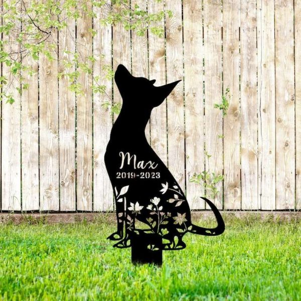 Personalized Russian Toy Dog Memorial Sign Yard Stakes Floral Russian Toy Dog Grave Marker Cemetery Decor Custom Metal Sign