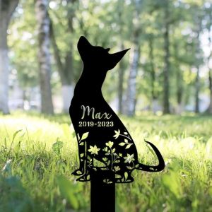 Personalized Russian Toy Dog Memorial Sign Yard Stakes Floral Russian Toy Dog Grave Marker Cemetery Decor Custom Metal Sign 3