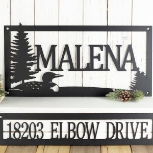 Personalized Rustic Loon Duck Lake House Decor Address Sign Forest Set of 2 Pieces House Number Plaque Custom Metal Sign