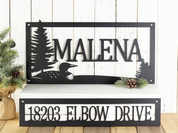 Personalized Rustic Loon Duck Lake House Decor Address Sign Forest Set of 2 Pieces House Number Plaque Custom Metal Sign