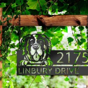 Personalized Saint Bernard Dog Cute Puppy Address Sign House Number Plaque Custom Metal Sign 2