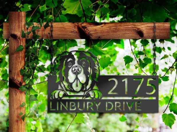 Personalized Saint Bernard Dog Cute Puppy Address Sign House Number Plaque Custom Metal Sign