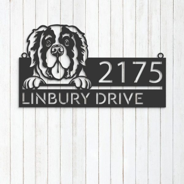 Personalized Saint Bernard Dog Cute Puppy Address Sign House Number Plaque Custom Metal Sign