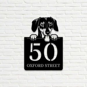 Personalized Sausage Dog Dachshund Cute Puppy Address Sign House Number Plaque Custom Metal Sign 3