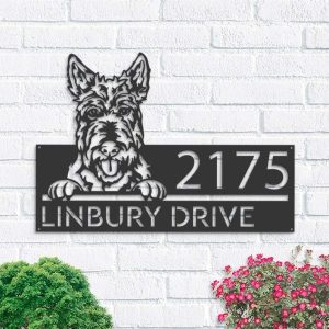 Personalized Scottish Terrier Dog Cute Puppy Address Sign House Number Plaque Custom Metal Sign 1