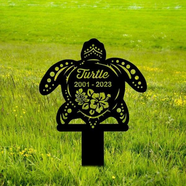 Personalized Sea Turtle Memorial Sign Yard Stakes Pet Grave Marker Cemetery Decor Custom Metal Sign