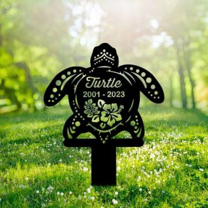 Personalized Sea Turtle Memorial Sign Yard Stakes Pet Grave Marker Cemetery Decor Custom Metal Sign 2