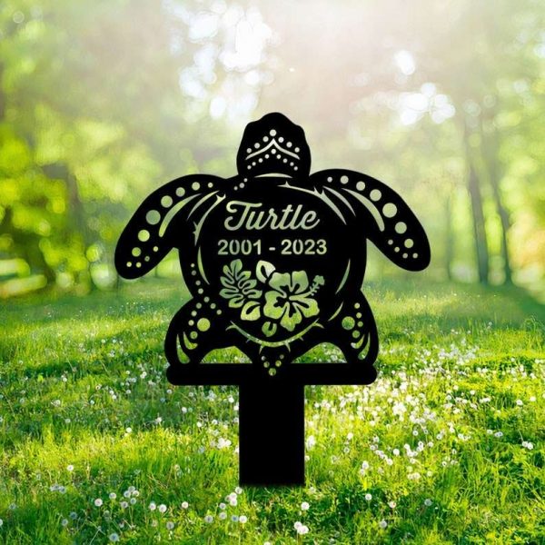 Personalized Sea Turtle Memorial Sign Yard Stakes Pet Grave Marker Cemetery Decor Custom Metal Sign