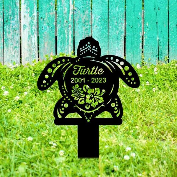 Personalized Sea Turtle Memorial Sign Yard Stakes Pet Grave Marker Cemetery Decor Custom Metal Sign