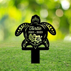 Personalized Sea Turtle Memorial Sign Yard Stakes Pet Grave Marker Cemetery Decor Custom Metal Sign 4