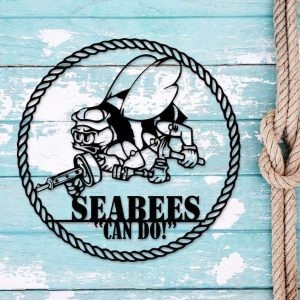 Personalized Seabee Navy Veteran Sign Independence Day Veteran Day Patriotic Decor Custom Metal Sign 1