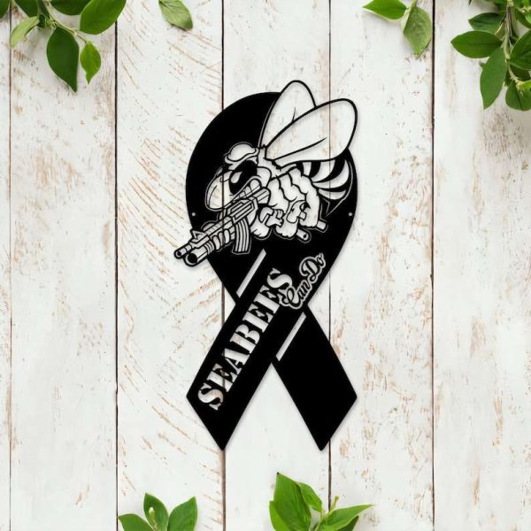 Personalized Seabees Ribbon Construction Battalion Sign Navy Retirement Independence Day Veteran Day Patriotic Decor Custom Metal Sign