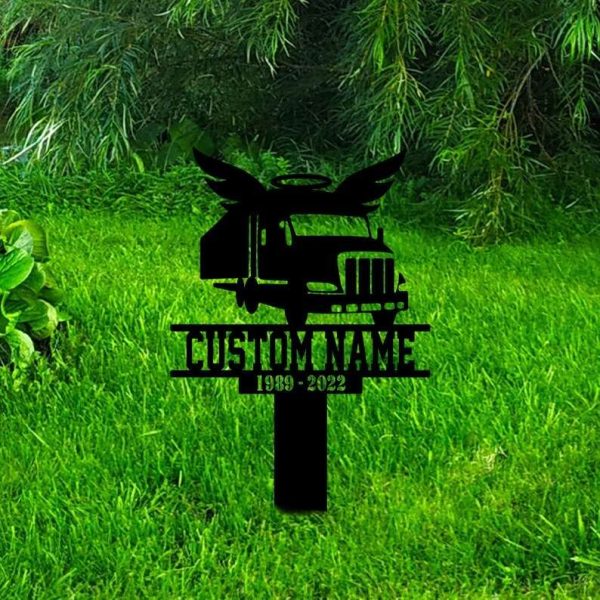 Personalized Semi Truck Driver Memorial Sign Yard Stakes Trucker Grave Marker Cemetery Decor Custom Metal Sign