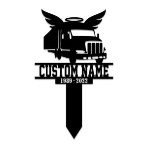 Personalized Semi Truck Driver Memorial Sign Yard Stakes Trucker Grave Marker Cemetery Decor Custom Metal Sign 3