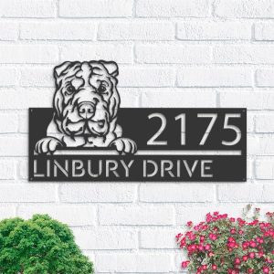 Personalized Shar Pei Dog Cute Puppy Address Sign House Number Plaque Custom Metal Sign 1