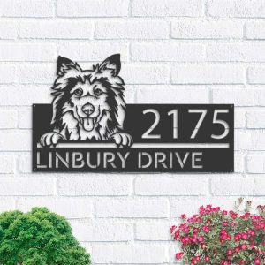 Personalized Shetland Sheep Dog Cute Puppy Address Sign House Number Plaque Custom Metal Sign 1