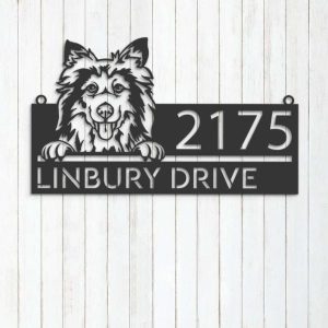 Personalized Shetland Sheep Dog Cute Puppy Address Sign House Number Plaque Custom Metal Sign 3