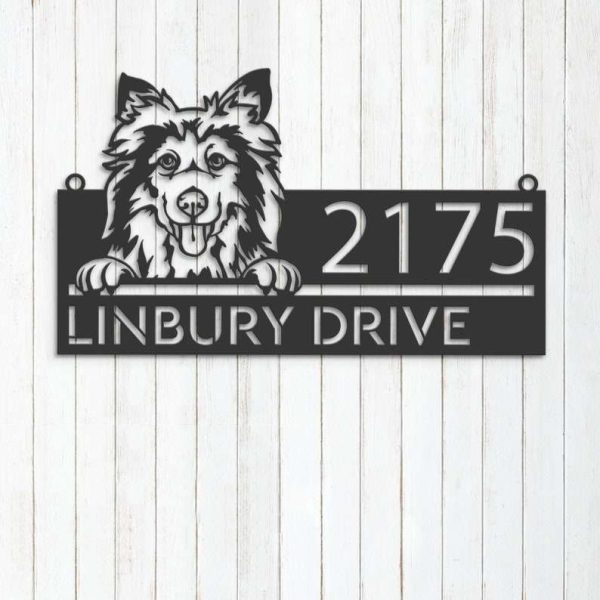 Personalized Shetland Sheep Dog Cute Puppy Address Sign House Number Plaque Custom Metal Sign