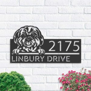 Personalized Shih Tzu Dog Cute Puppy Address Sign House Number Plaque Custom Metal Sign