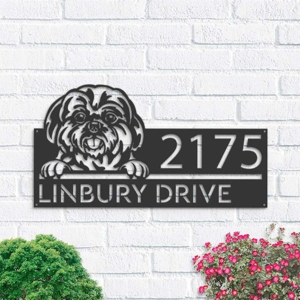 Personalized Shih Tzu Dog Cute Puppy Address Sign House Number Plaque Custom Metal Sign