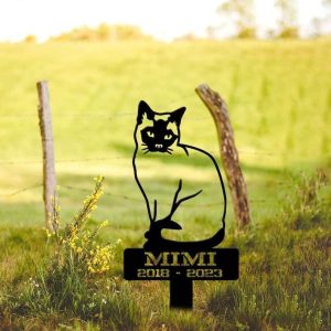 Personalized Siamese Cat Memorial Sign Yard Stakes Floral Siamese Cat Grave Marker Cemetery Decor Custom Metal Sign 1