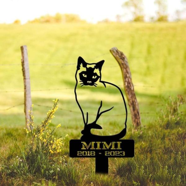 Personalized Siamese Cat Memorial Sign Yard Stakes Floral Siamese Cat Grave Marker Cemetery Decor Custom Metal Sign