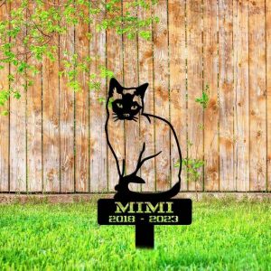 Personalized Siamese Cat Memorial Sign Yard Stakes Floral Siamese Cat Grave Marker Cemetery Decor Custom Metal Sign 3